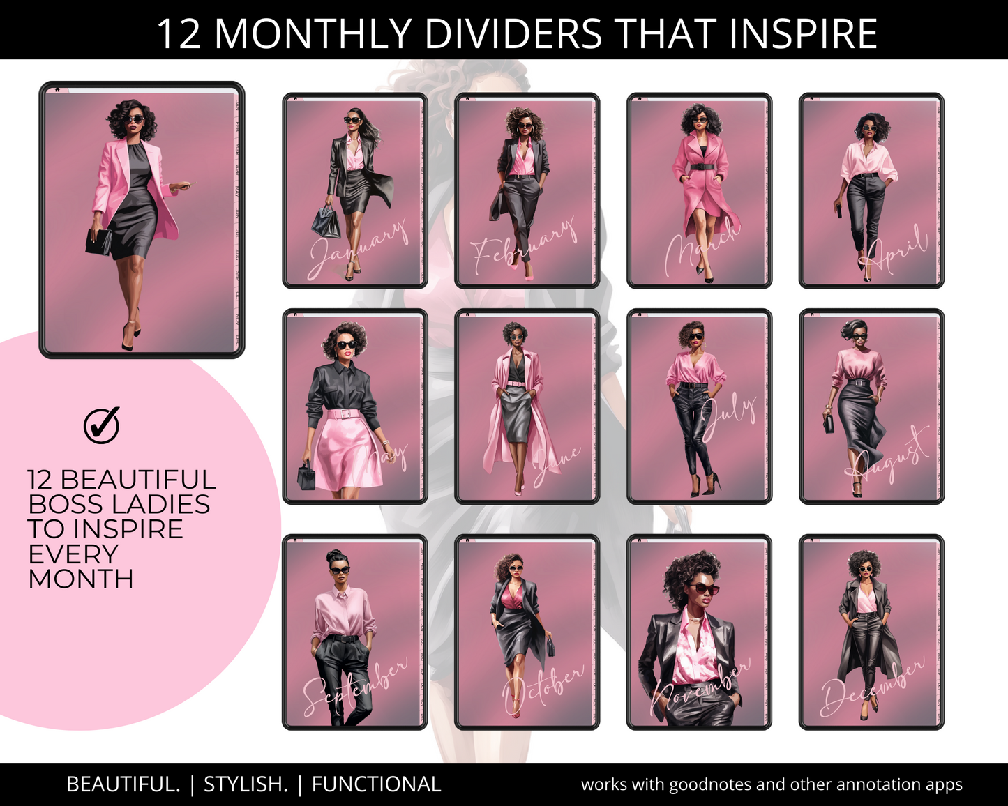 Digital Planner iPad Planner Goodnotes Planner, African American Girl Boss Lady Digital Planner Functional iPad Digital planner, Notability Planner
