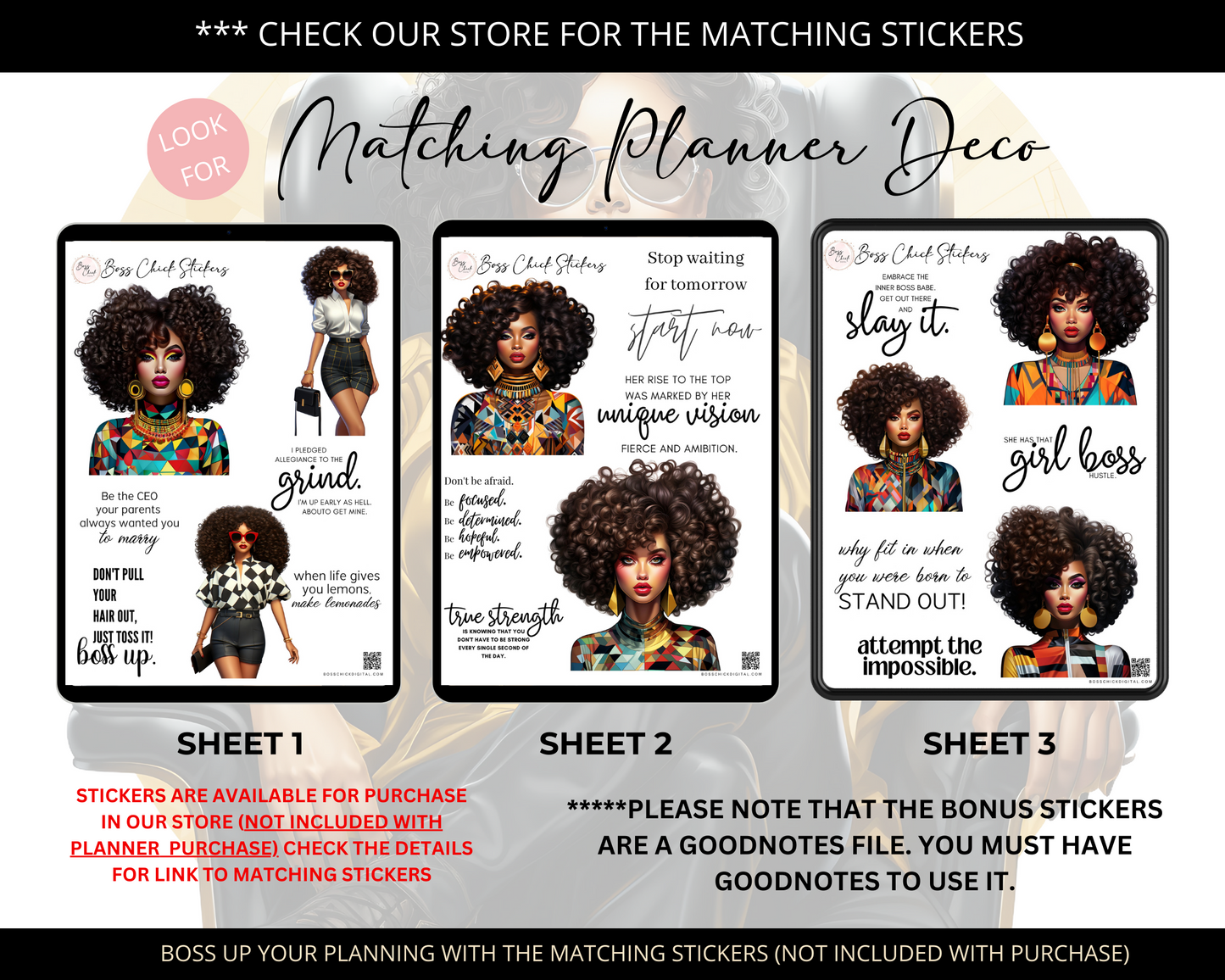 Digital Planner iPad Planner Goodnotes Planner, African American Girl Boss Lady Digital Planner Functional iPad Digital planner, Notability Planner