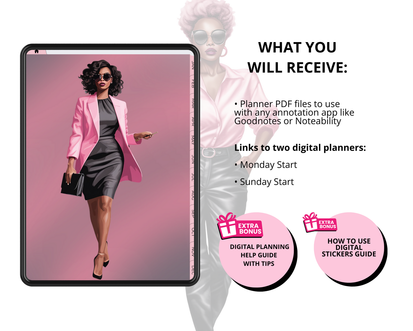 Digital Planner iPad Planner Goodnotes Planner, African American Girl Boss Lady Digital Planner Functional iPad Digital planner, Notability Planner