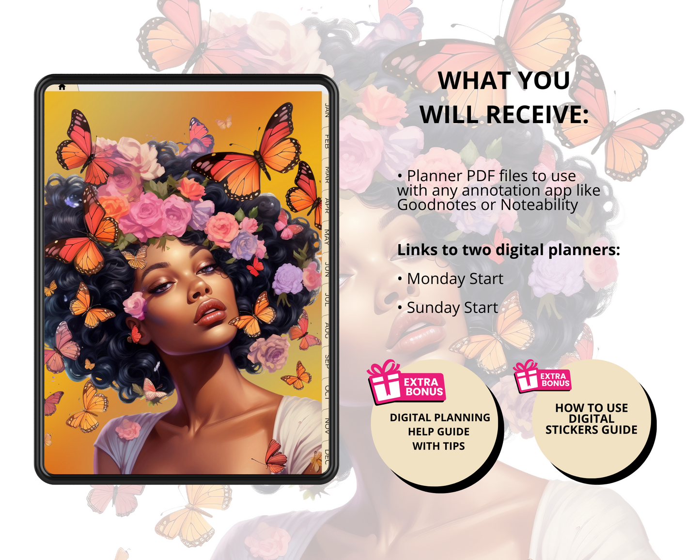 Digital Planner iPad Planner Goodnotes Planner, African American Girl Boss Lady Digital Planner Functional iPad Digital planner, Notability Planner