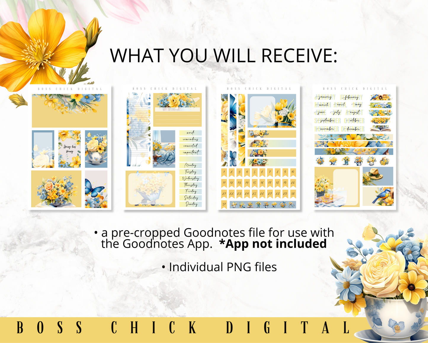 Digital Planner Stickers Monthly Digital Sticker Kit | Digital Pre-Cropped Goodnotes File Digital Stickers | PNG's Included- Spring Has Sprung