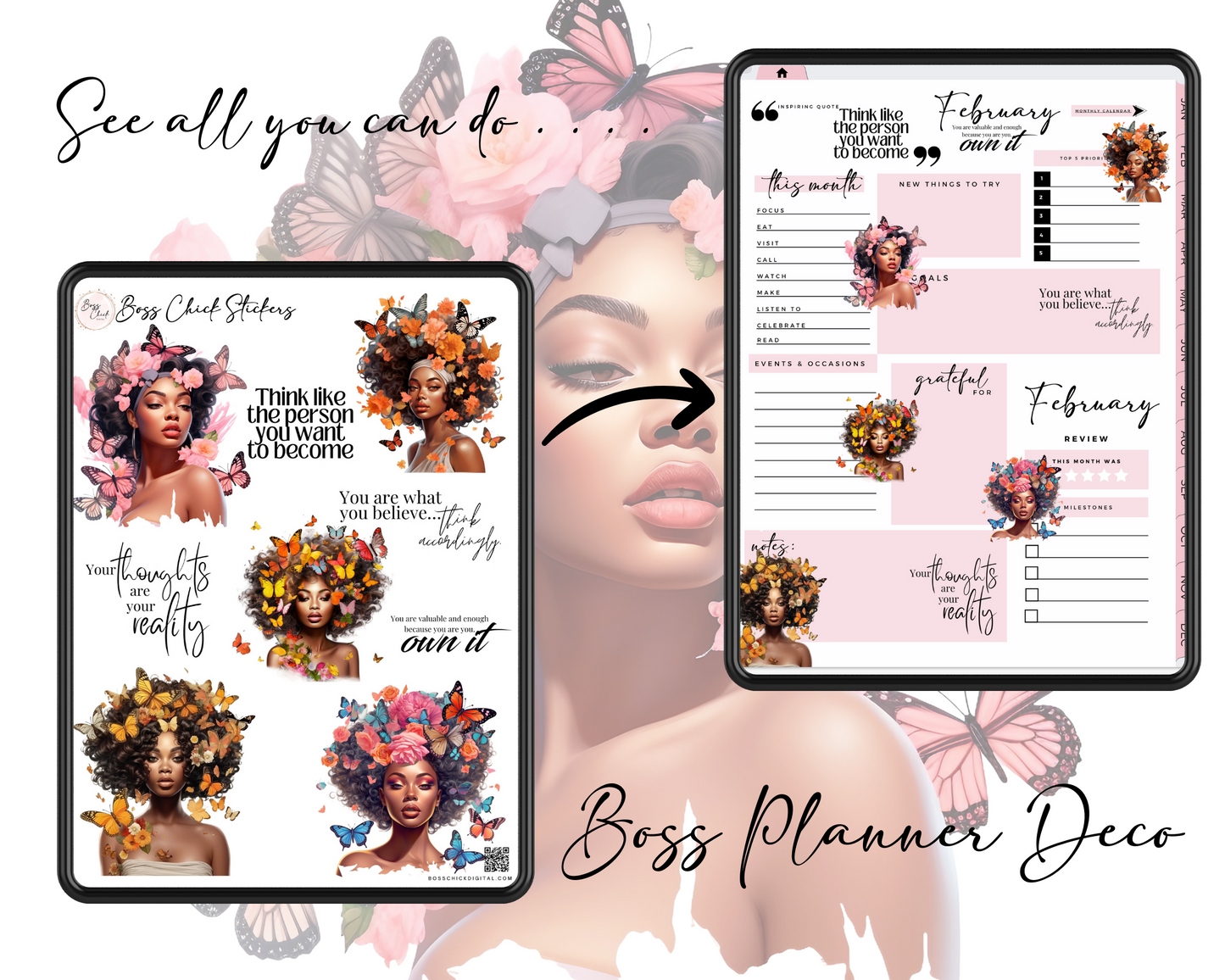 Digital Stickers, Goodnotes stickers, Digital Planner Stickers African American Girl Boss Lady Digital Stickers for Digital Planner