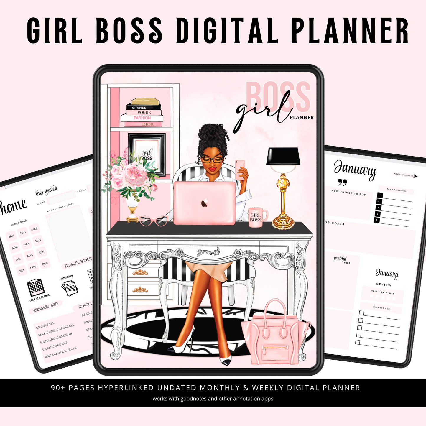 Black Girl Magic Girl Boss Planner | Digital iPad PDF | Hyperlinked Girl Boss Digital Planner |  Girl Boss Digital Organizer