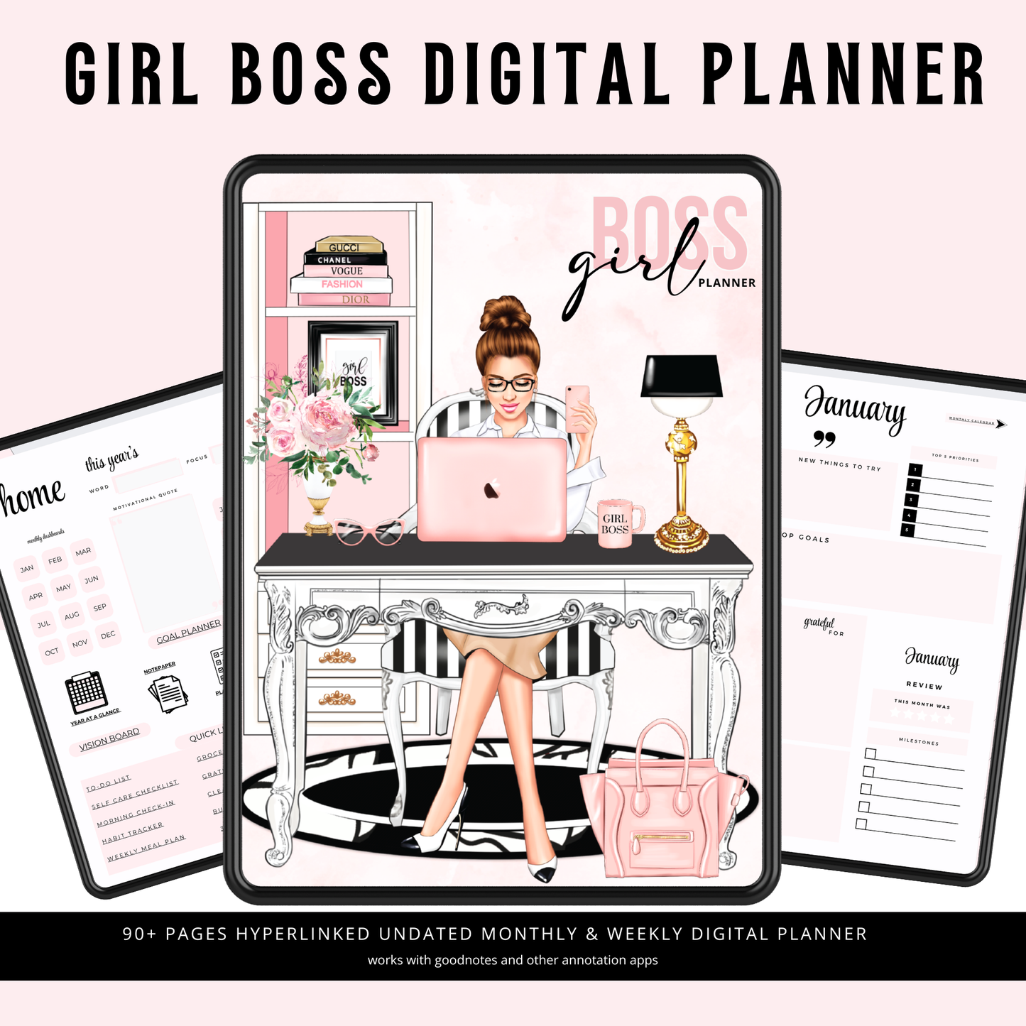 Girl Boss Digital Planner for Women | Boss Girl iPad Planner | Hyperlinked & Undated PDF