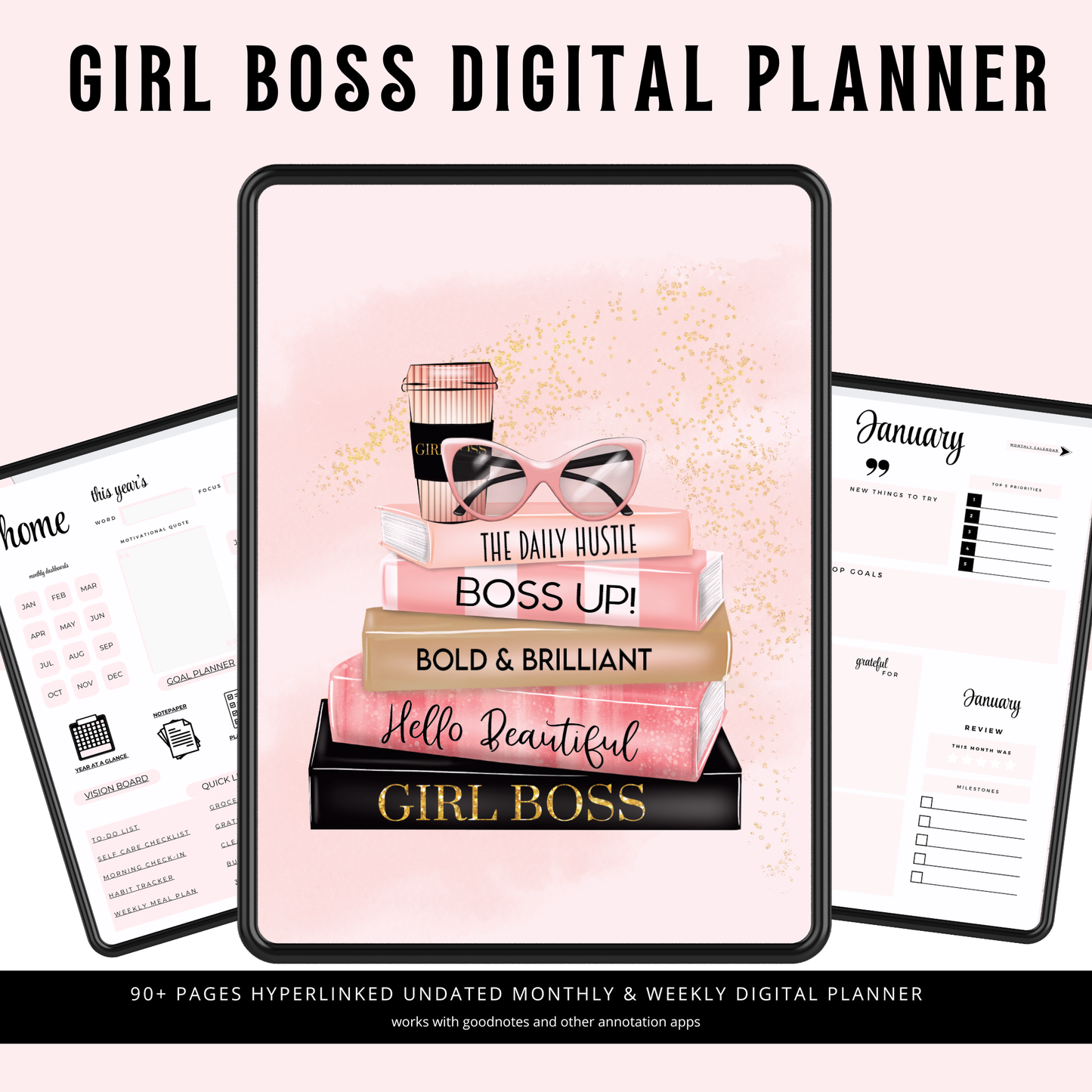 Fashion Girl Planner |  Boss Girl Desk Cover | Girl Boss Digital Planner for Women | Boss Girl iPad Planner | Hyperlinked