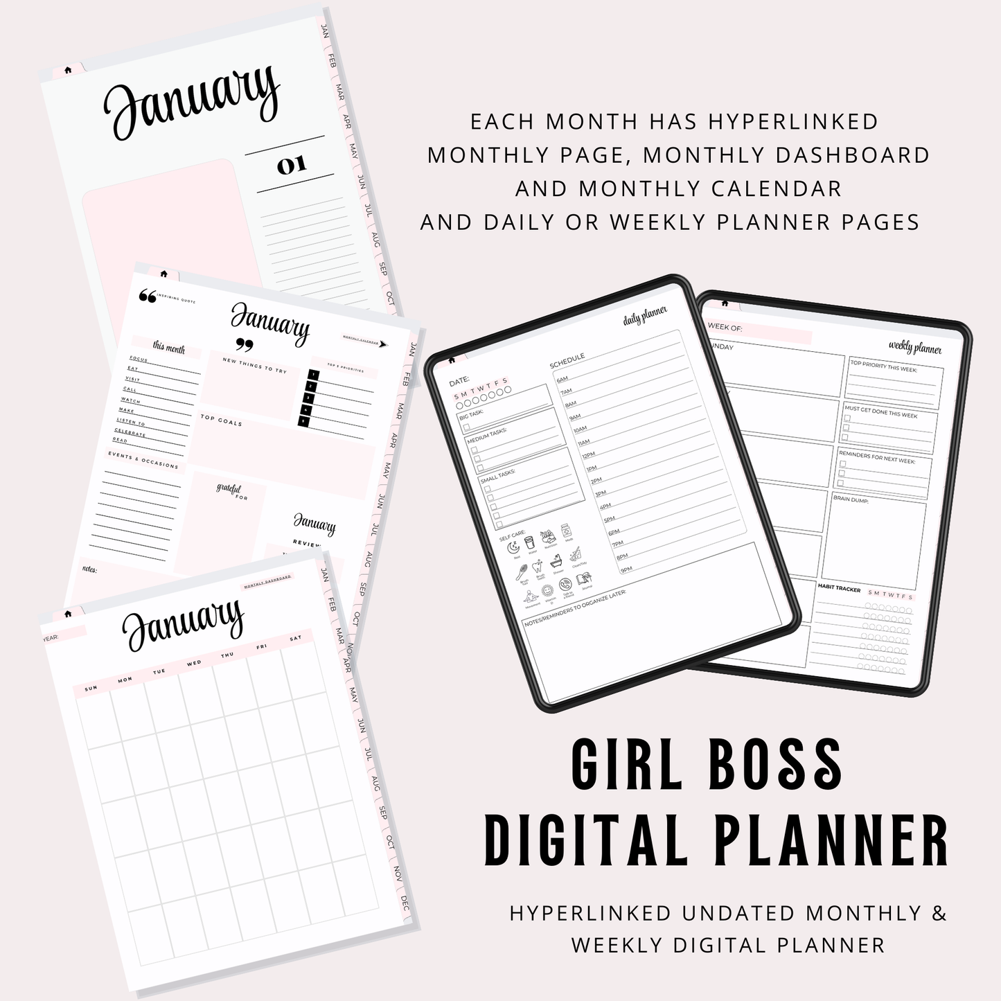 Fashion Girl Planner |  Boss Girl Desk Cover | Girl Boss Digital Planner for Women | Boss Girl iPad Planner | Hyperlinked
