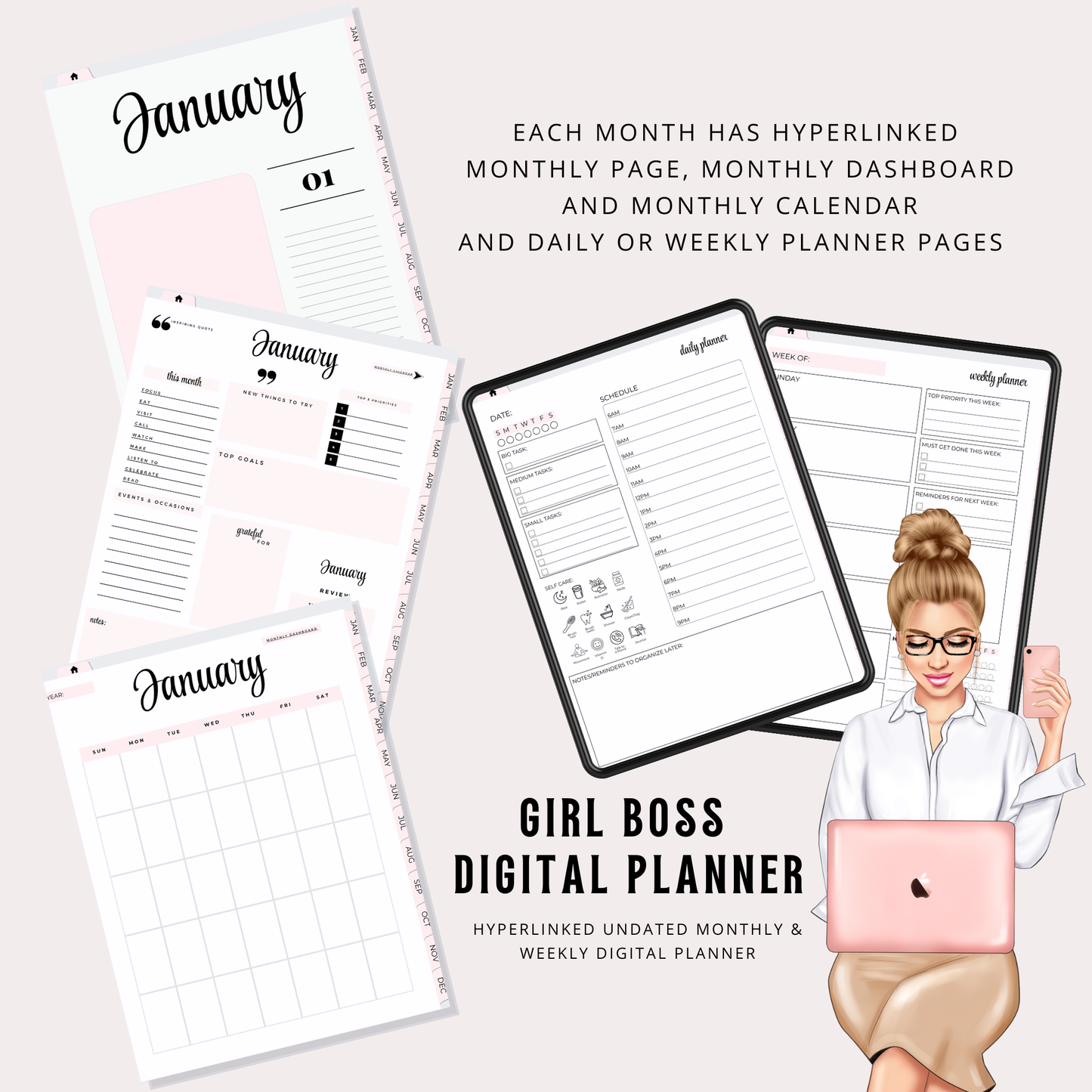 Stylish Girl Boss Cover Digital Life Planner | Goodnotes Compatible |  Boss Girl iPad Planner | Hyperlinked & Undated PDF