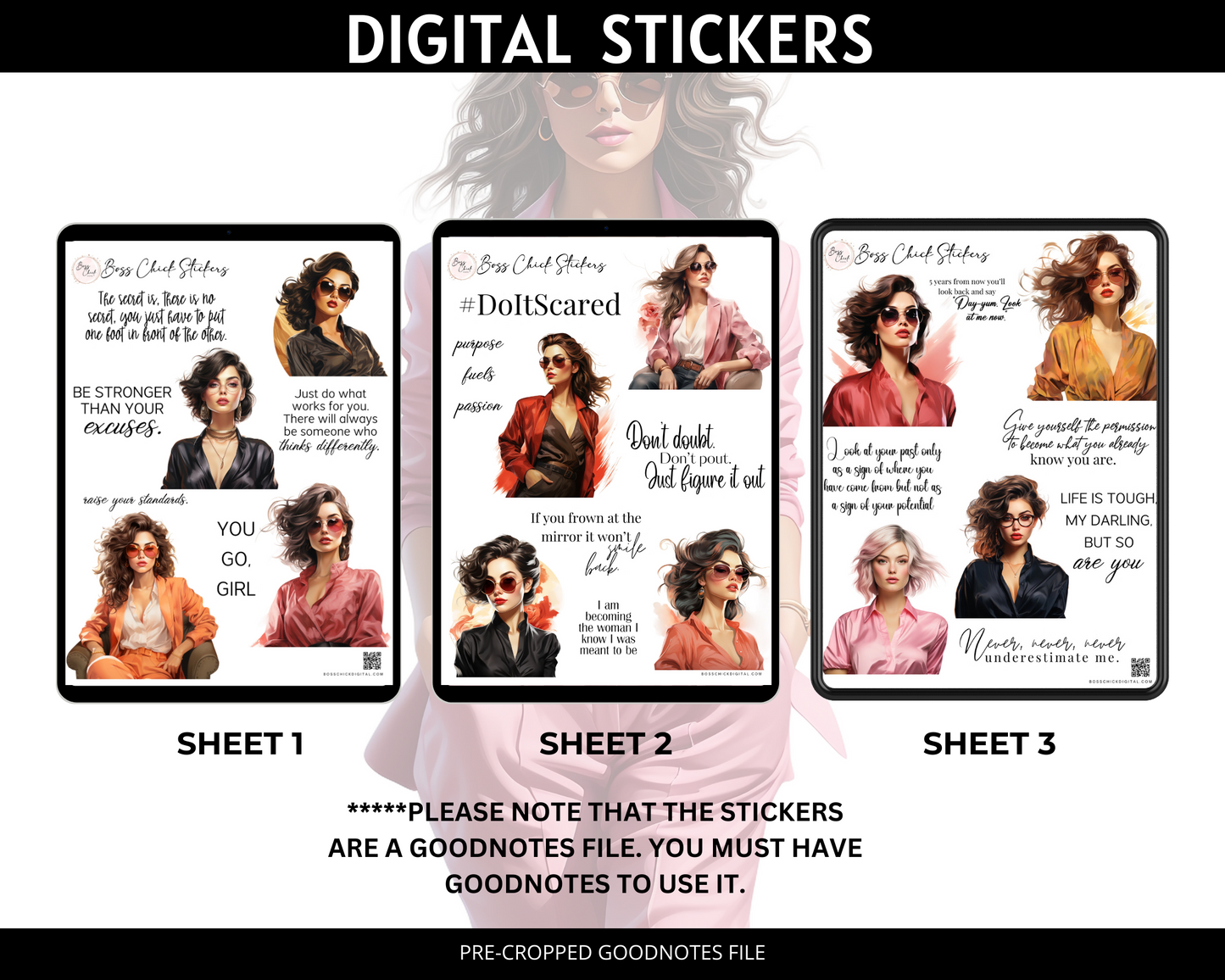 Digital Stickers, Goodnotes stickers, Digital Planner Stickers Girl Boss Lady Digital Stickers for Digital Planner