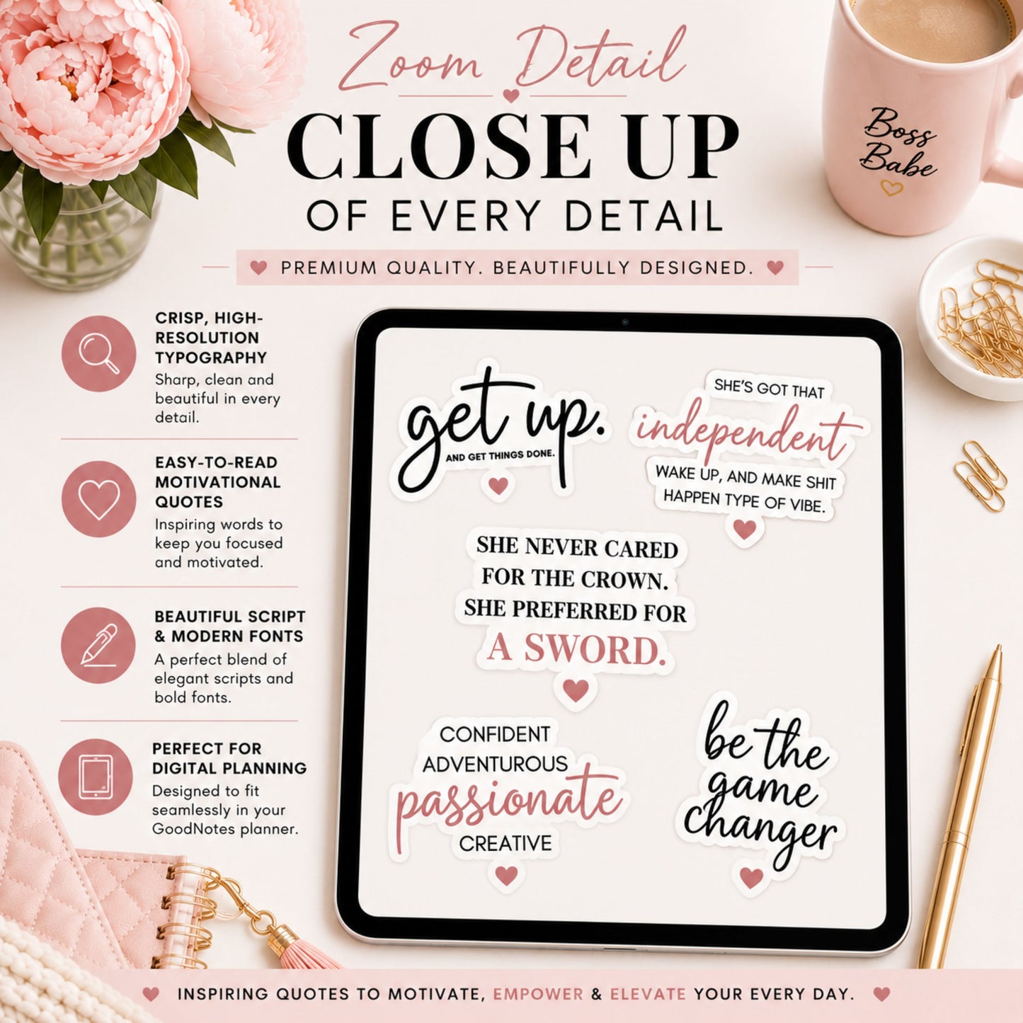 Digital Stickers, Goodnotes stickers, Digital Planner Stickers Girl Boss Lady Motivational Sayings Digital Stickers for Digital Planner