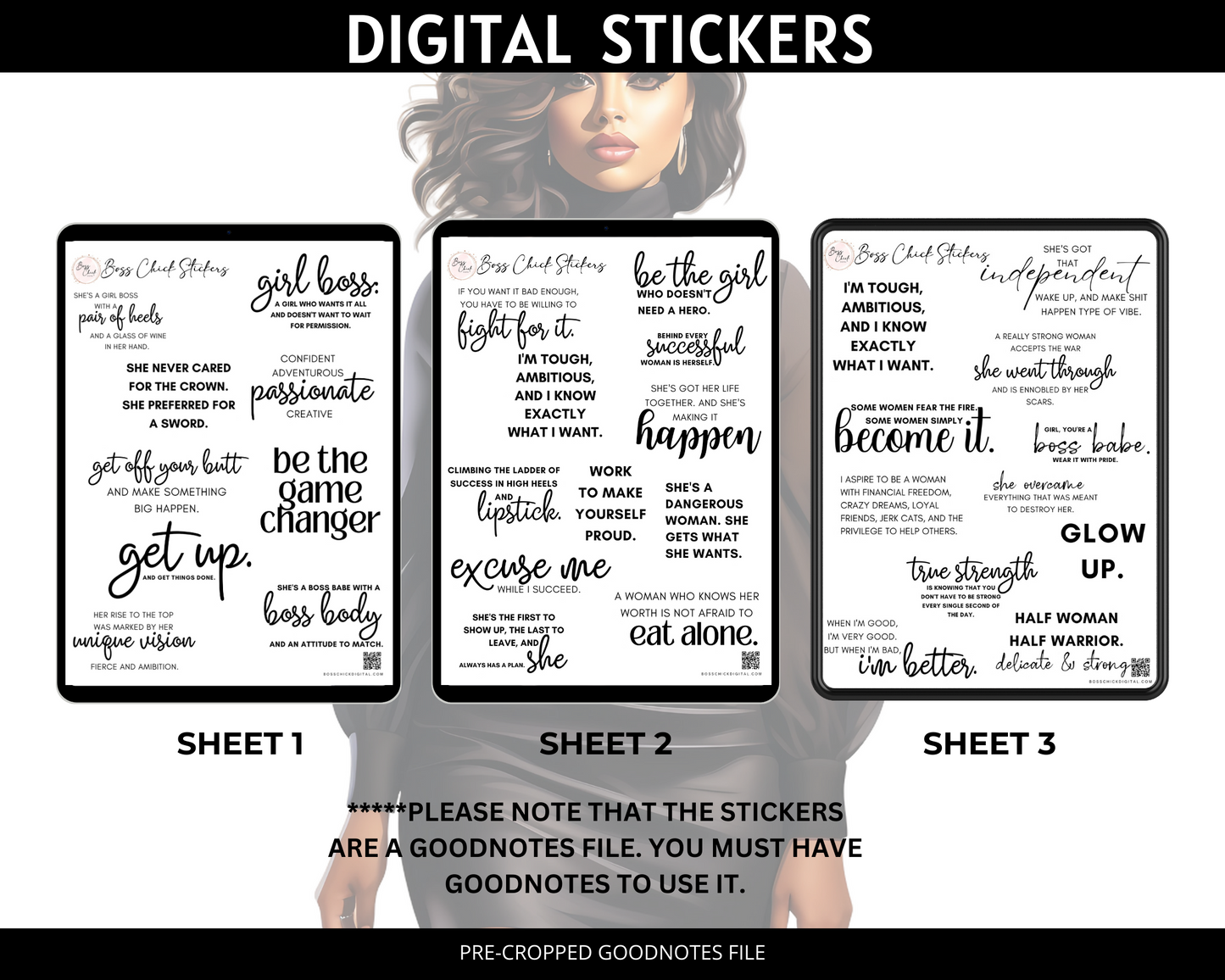 Digital Stickers, Goodnotes stickers, Digital Planner Stickers Girl Boss Lady Motivational Sayings Digital Stickers for Digital Planner