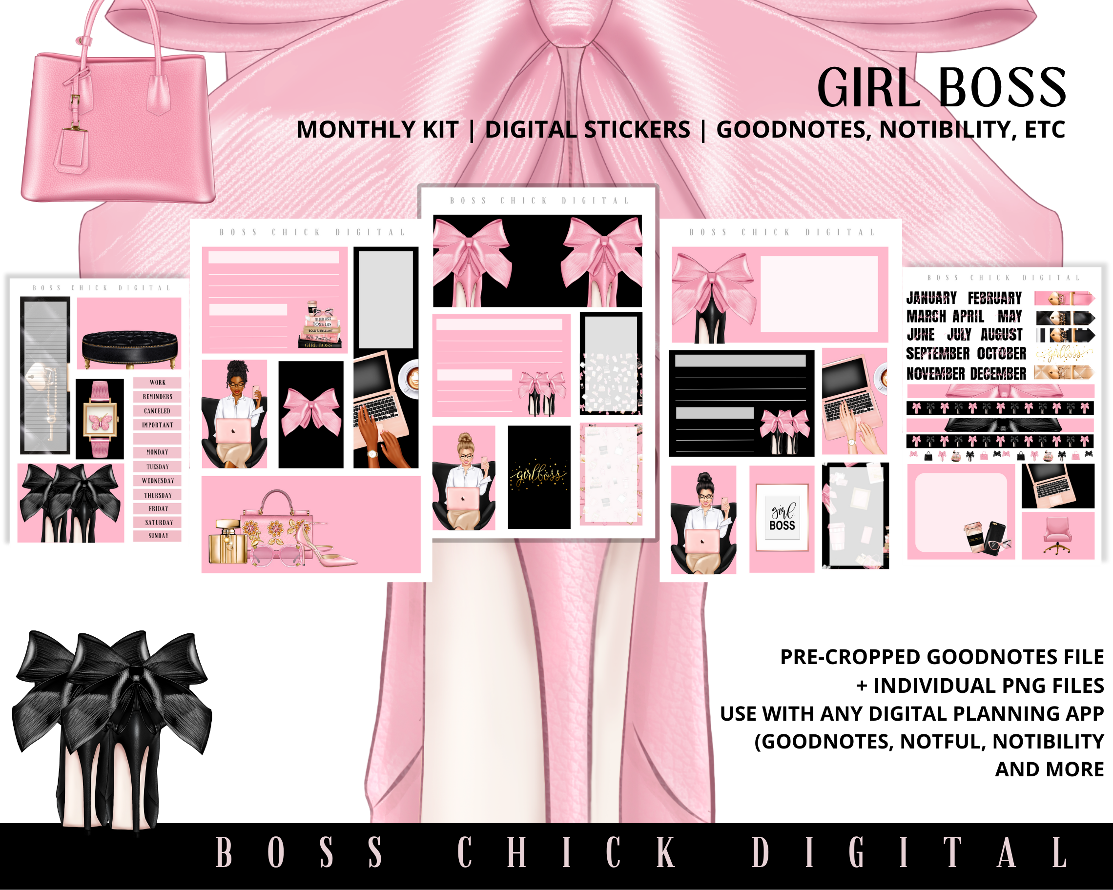 Girl Boss Digital Planner Stickers Monthly Digital Sticker Kit | Digit ...