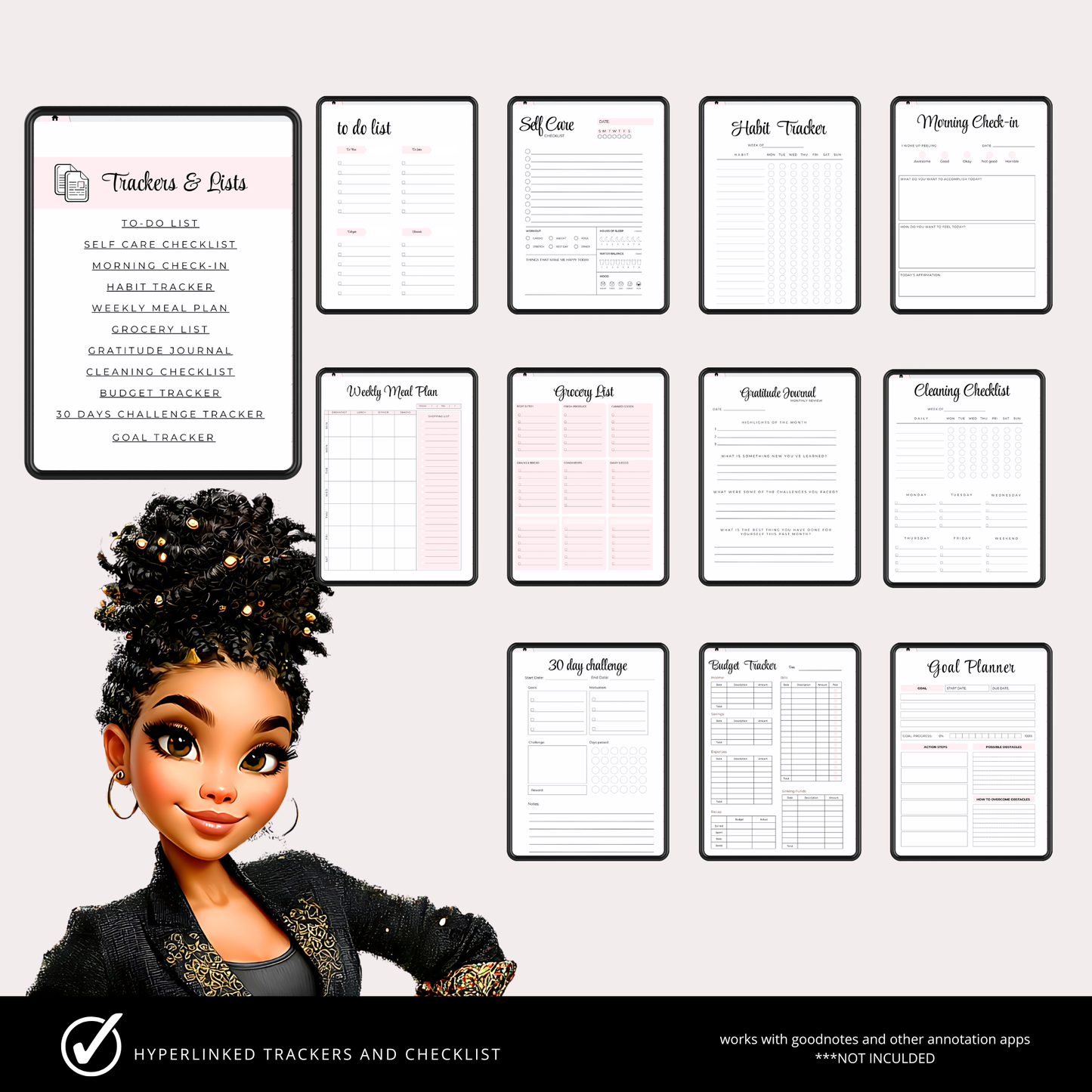 Boss Babe Digital Planner | Hyperlinked Undated PDF | Portrait Layout | Bonus Stickers | Girl Boss Digital Organizer
