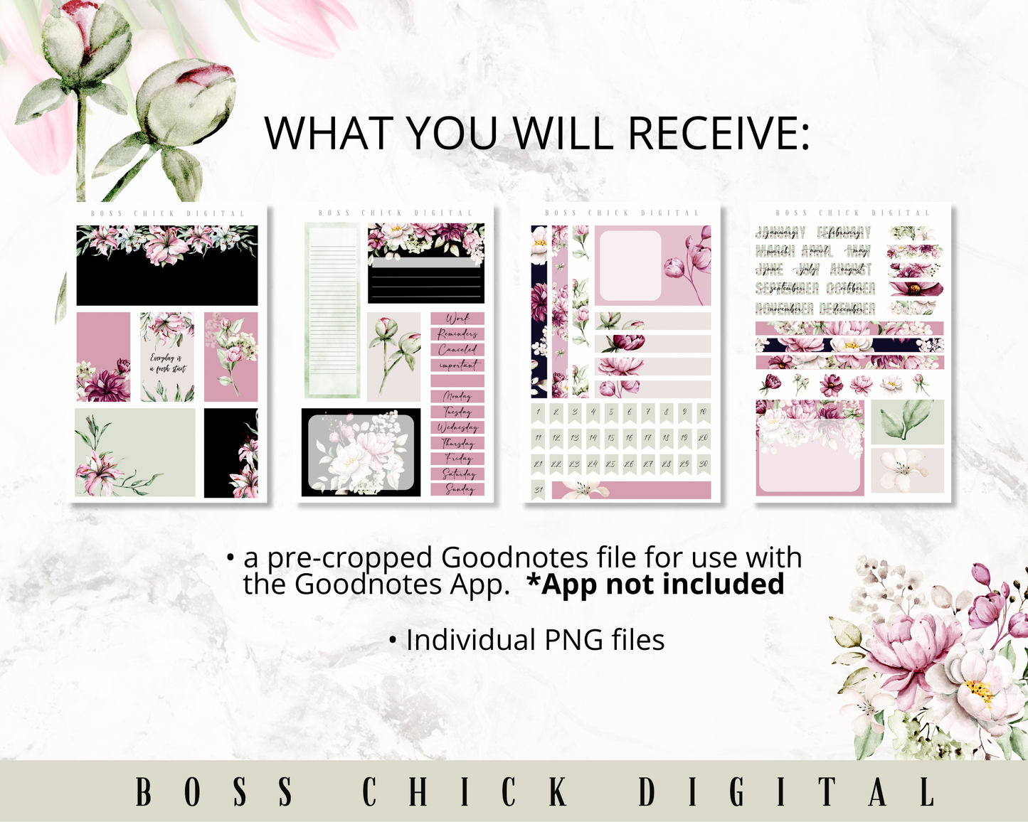 Digital Planner Stickers Monthly Digital Sticker Kit | Digital Pre-Cropped Goodnotes File Digital Stickers | PNG's Included- Fresh Start