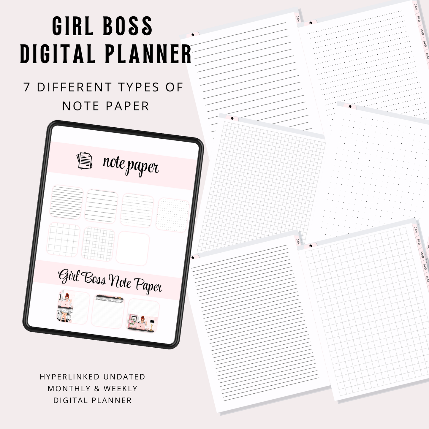 Girl Boss Digital Planner | Hyperlinked Undated PDF | Portrait Layout | Girl Boss Digital Organizer