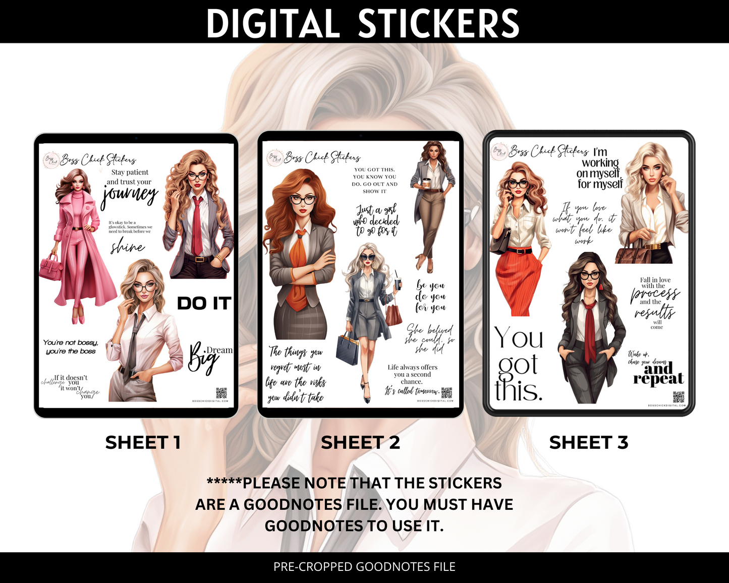Digital Stickers, Goodnotes stickers, Digital Planner Stickers Girl Boss Lady Digital Stickers for Digital Planner