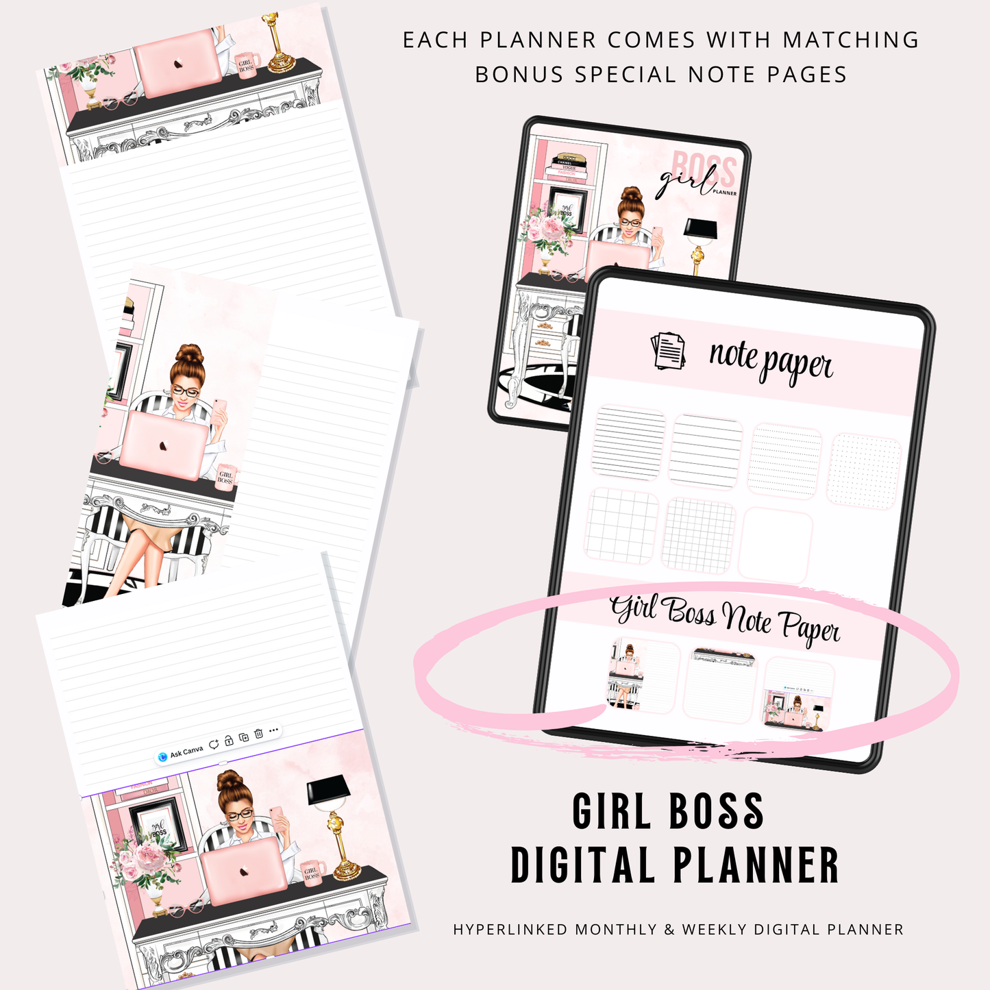 Girl Boss Digital Planner for Women | Boss Girl iPad Planner | Hyperlinked & Undated PDF