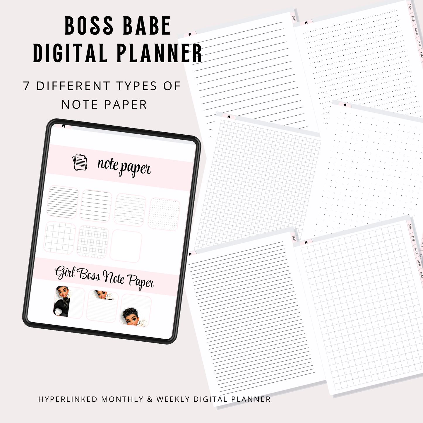 Boss Babe Digital Planner for iPad Goodnotes | Hyperlinked Undated PDF | Portrait Layout | Bonus Stickers | Girl Boss Digital Life Organizer