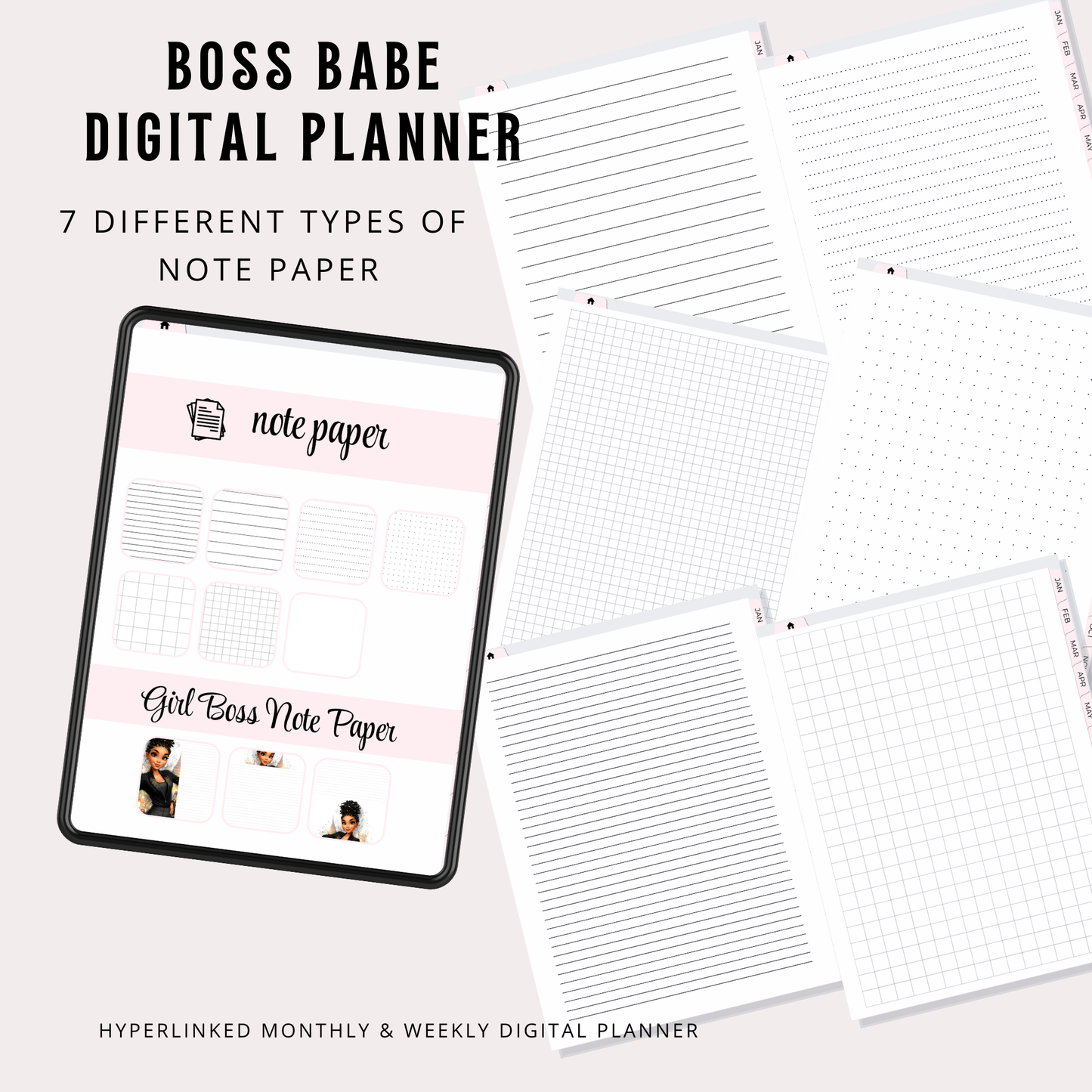 Boss Babe Digital Planner | Hyperlinked Undated PDF | Portrait Layout | Bonus Stickers | Girl Boss Digital Organizer