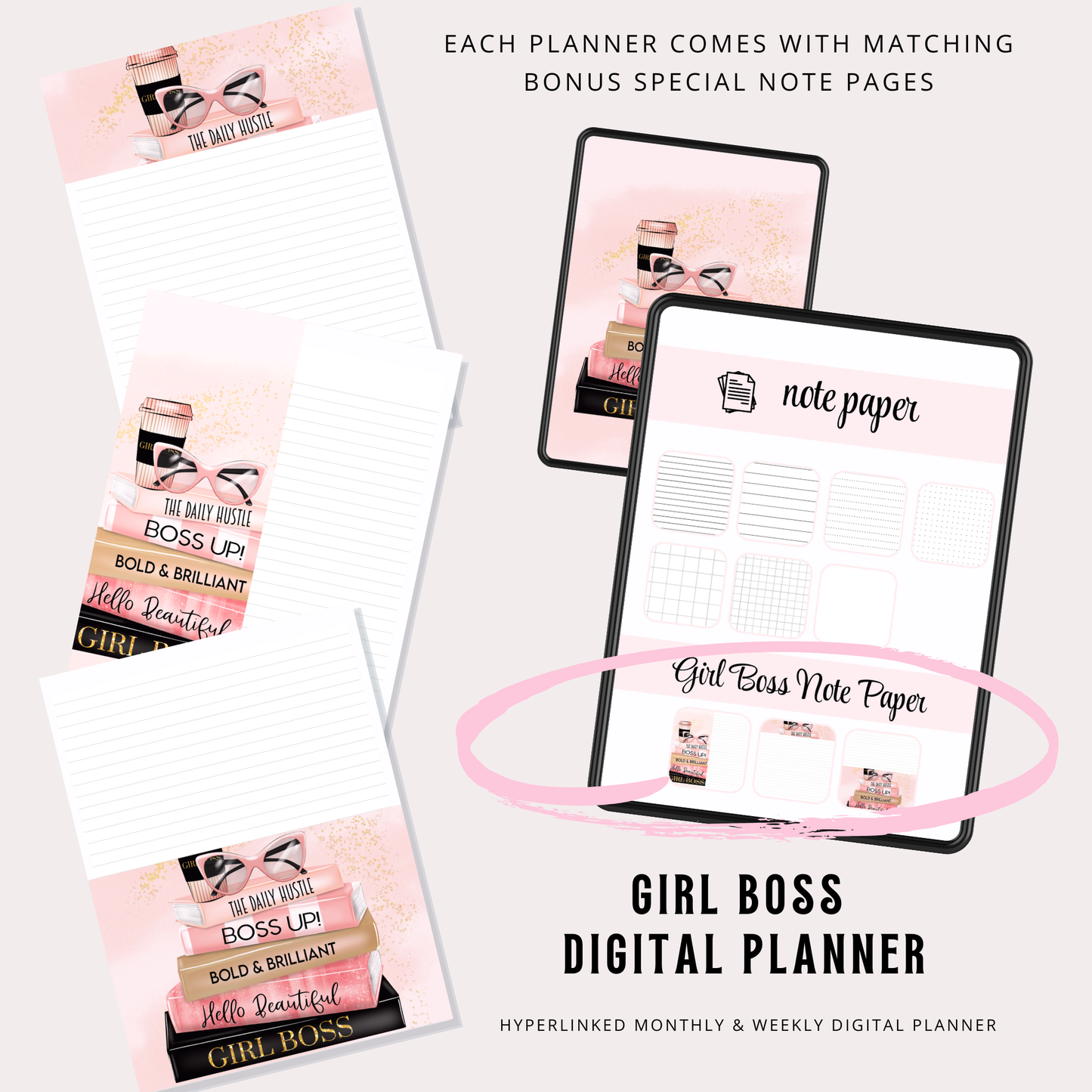 Fashion Girl Planner |  Boss Girl Desk Cover | Girl Boss Digital Planner for Women | Boss Girl iPad Planner | Hyperlinked