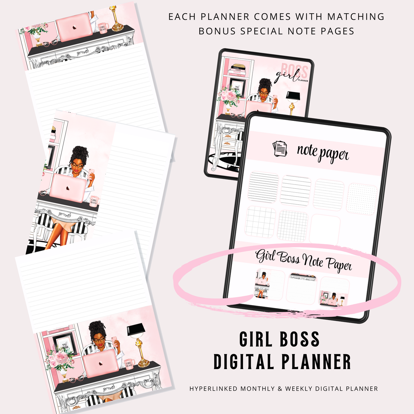 Black Girl Magic Girl Boss Planner | Digital iPad PDF | Hyperlinked Girl Boss Digital Planner |  Girl Boss Digital Organizer