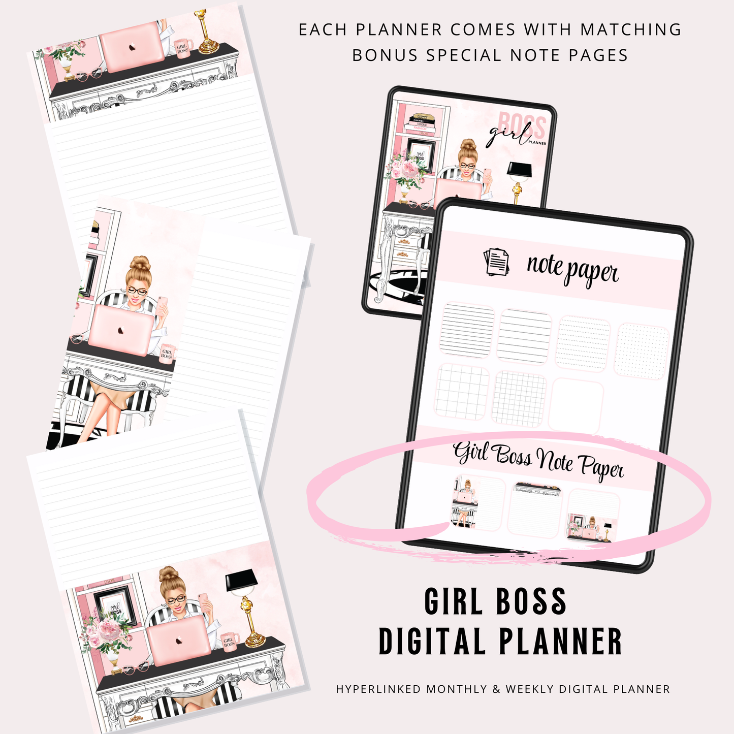 Stylish Girl Boss Cover Digital Life Planner | Goodnotes Compatible |  Boss Girl iPad Planner | Hyperlinked & Undated PDF