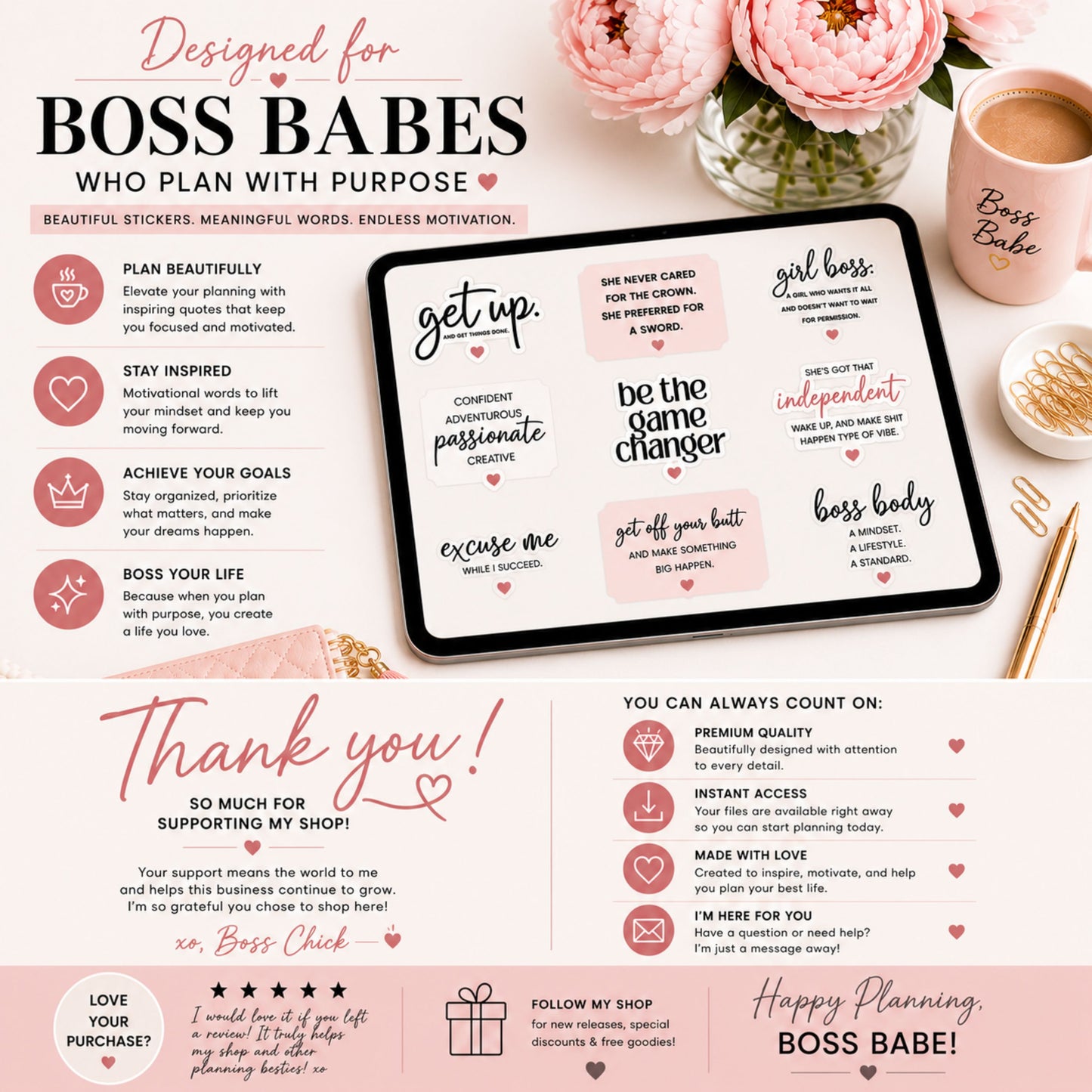 Digital Stickers, Goodnotes stickers, Digital Planner Stickers Girl Boss Lady Motivational Sayings Digital Stickers for Digital Planner