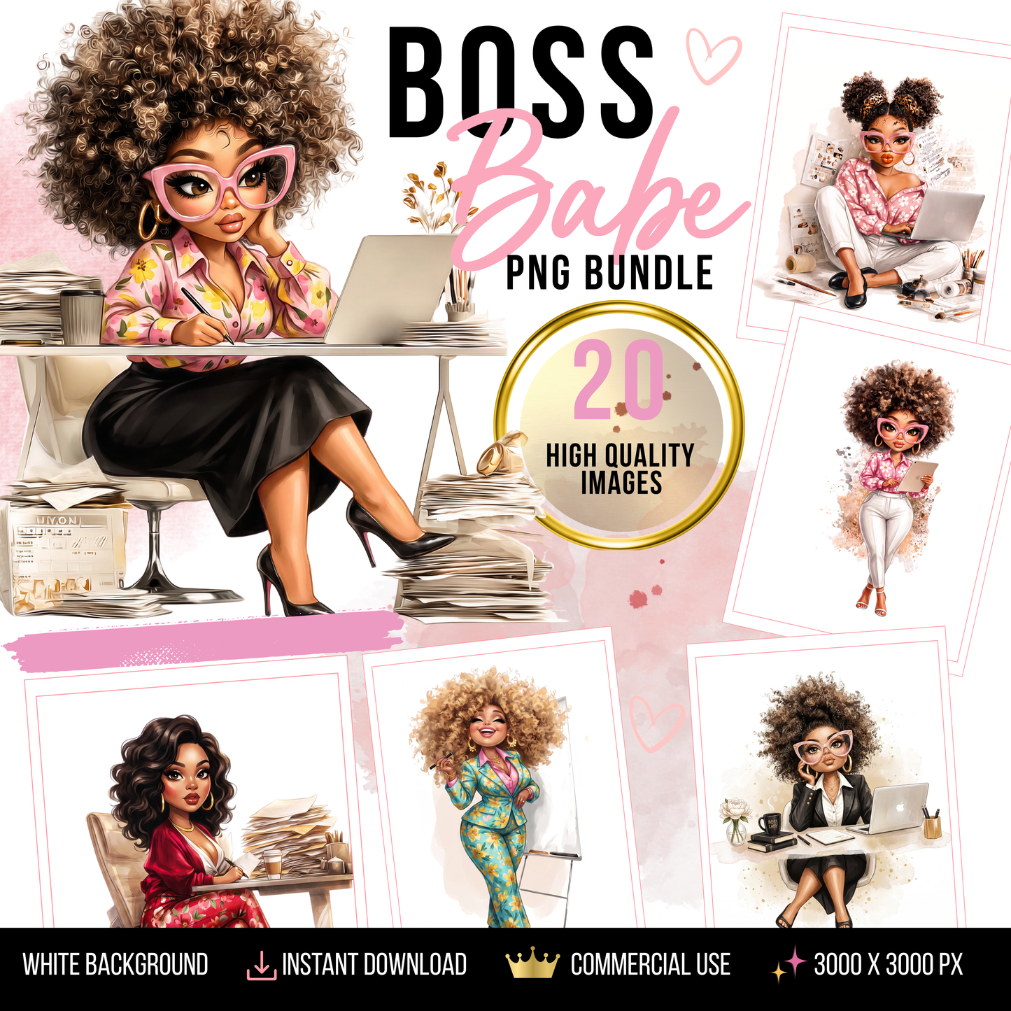 Boss Babe Quirky PNG Collection | 20 Quirky Black Woman PNG Bundle | Cute Boss Babe Clipart | African American Business Woman Digital Art | Planner Girl PNG | Commercial Use
