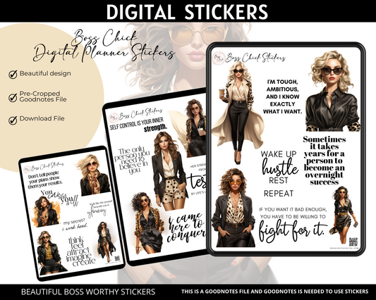 Digital Stickers, Goodnotes stickers, Digital Planner Stickers Girl Boss Leopard Print Digital Stickers for Digital Planner