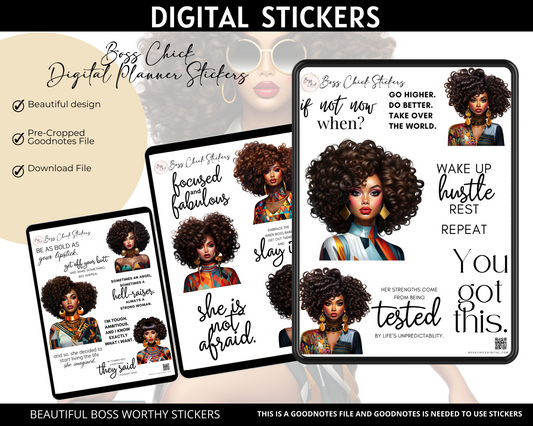 Digital Stickers, Goodnotes stickers, Digital Planner Stickers African American Party Girl Boss Lady Digital Stickers for Digital Planner